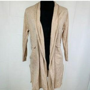 MM Lafleur Beige Open-Front Long Cardigan